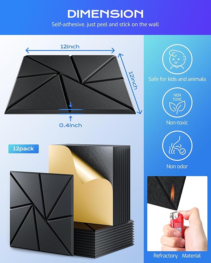 12 Pack Acoustic Panels, Sound Proof Foam Panels - Image 3