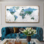 Framed Wall Art World Map Wall Art Canvas Picture 30inchx60inch Large Blue Map - Image 2