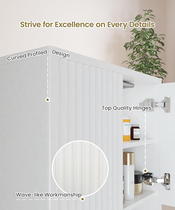 HAIOOU Fluted Bathroom Wall Cabinet - Image 6