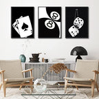 3Pcs Black and White Poker Dice Canvas Wall Art Lucky You Poster Prints Trendy - Image 3