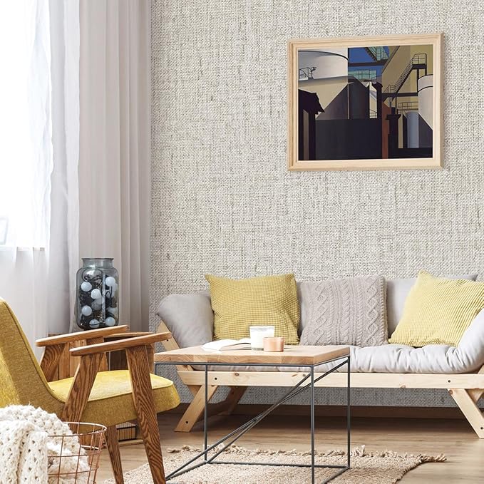 Grasscloth Peel and Stick Wallpaper Beige and Gray Contact Paper 15.7inch x - Image 6