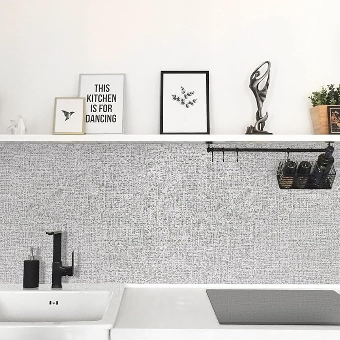 Grey Grasscloth Peel and Stick Wallpaper 17.7inchx118.1inch Textured Wallpaper - Image 3