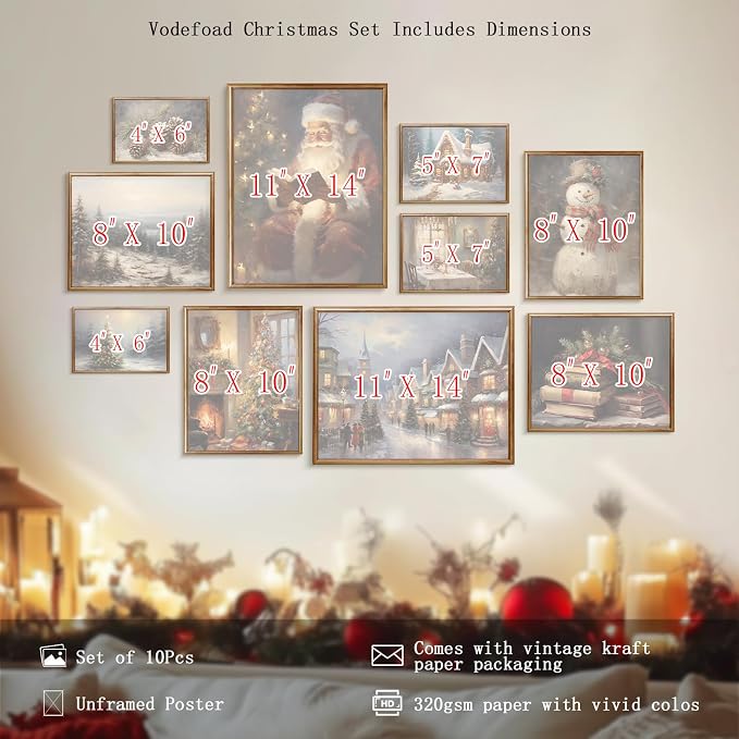 Vodefoad Christmas Gallery Wall SET of 10 Vintage Christmas Wall Art Retro - Image 3