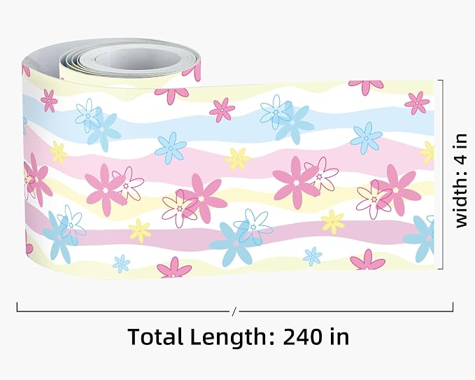 FLFK Mirror Border, Rainbow Flowers Peel and Stick Wallpaper Border Self - Image 2