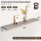 Live Edge Floating Shelf, 48 Inch Solid Elm Wood - Image 3