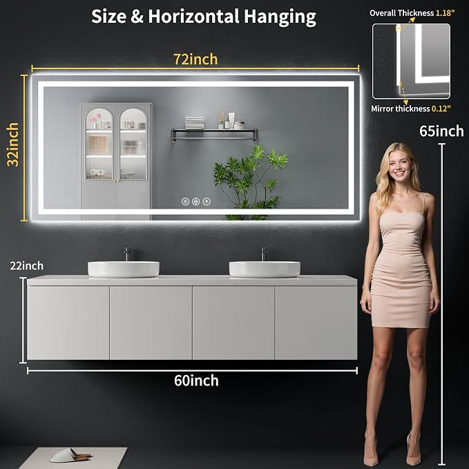 72"x32" LED Bathroom Mirror - Image 8