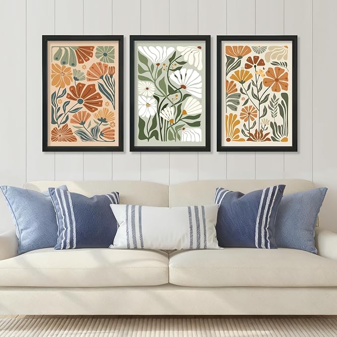 YWJKWLGS Mid Century Boho Wildflower Wall Art Set of 3, 11x16 Inch Black Framed - Image 4