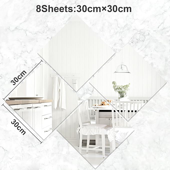JUNEBRUSHS 8 Pack Self Adhesive Acrylic Mirror, Flexible Plastic Sheets Wall - Image 2