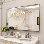 LOAAO 60X30 Inch Brushed Nickel Bathroom Mirror, Rounded Rectangle Silver Metal - Image 8