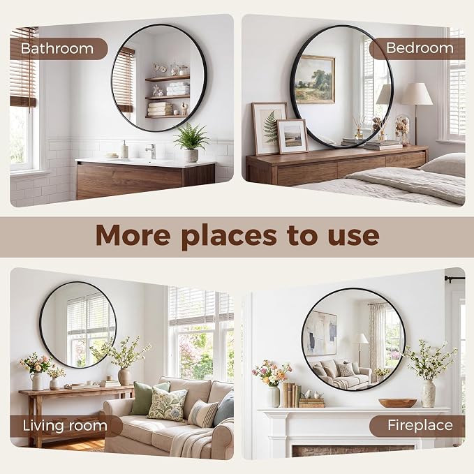 NEWBULIG 30 Inch Round Wall Mirror, Bathroom Mirror - Image 6
