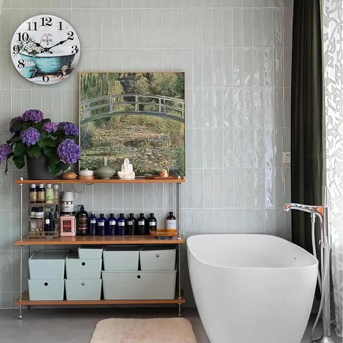 Bathroom Wall Clock, Rustic Style Waterproof Glass Shower Clock Wall Clock - Image 4