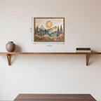 Framed Boho Sun Canvas Wall Art, Modern Abstract Mountain Landscape Painting - Image 3