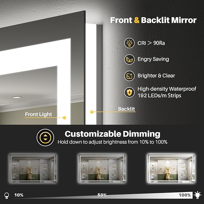 Briivue 66x40 Inch LED Bathroom Mirror - Image 3
