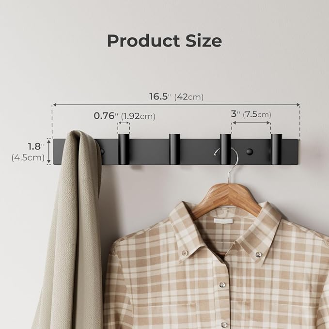 GWAAZXGZ Black Wall Mounted Coat Rack – 5 T-Shaped Pegs - Image 2