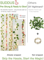 suddus 300 LED Artificial Flower Garland Pothos Vines Curtain Lights, Rose - Image 6