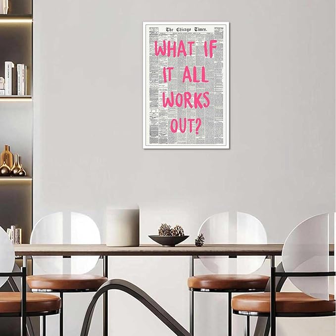 Drimiler What If It All Works Out Poster Retro Newspaper Pink Font Canvas Wall - Image 5
