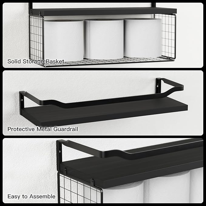 WOPITUES Floating Shelves with Wire Storage Basket, Bathroom Shelves Over - Image 4