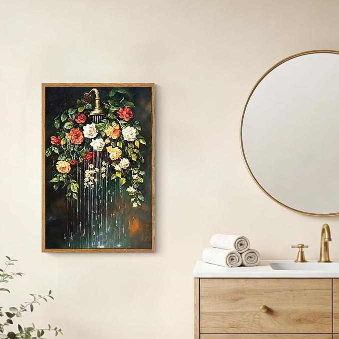 AtterrirArt Framed Vintage Bathroom Wall Art, Moody Roses Botanical Canvas - Image 5