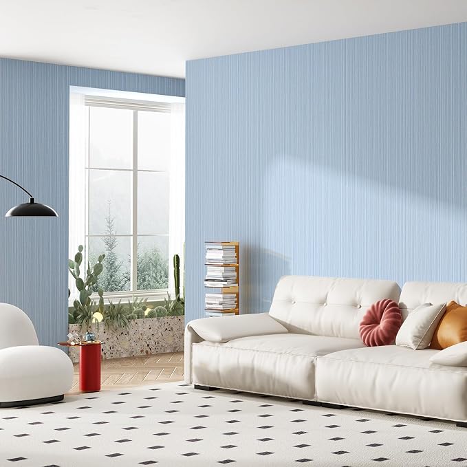 Light Blue Faux Grasscloth Wallpaper Peel and Stick Linen Textured 24"x394" - Image 5