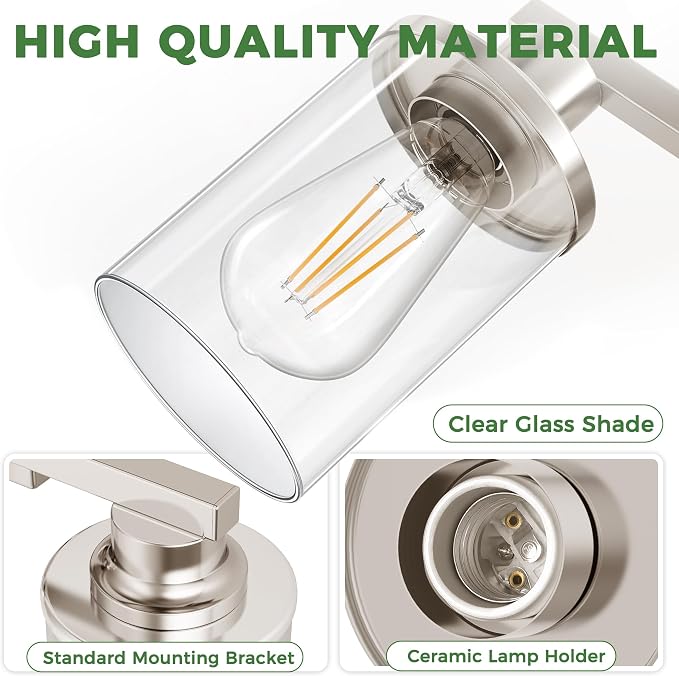 DORESshop 4-Light Vanity Light Fixtures, Nickel Bathroom Light Fixtures Over - Image 4