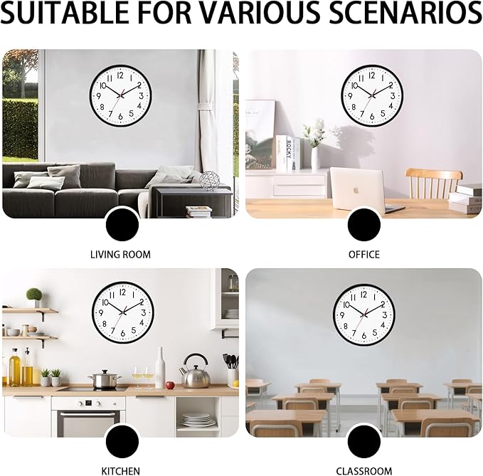 HZDHCLH Wall Clock Black, Silent Wall Clocks Battery Operated 12 Inch Modern - Image 5
