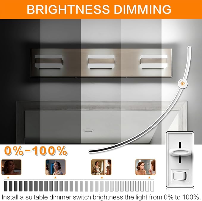 SOLFART Vanity Lighting Over Mirror, 3 Lights Brushed Nickel Bathroom Light - Image 4