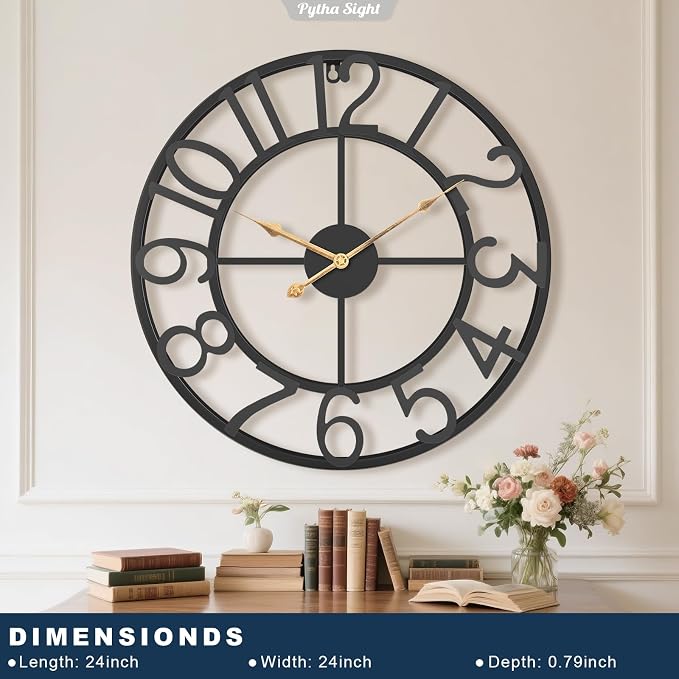 Pytha Sight 24 Inch Large Oversized Farmhouse Modern Decorative Wall Clock - Image 2