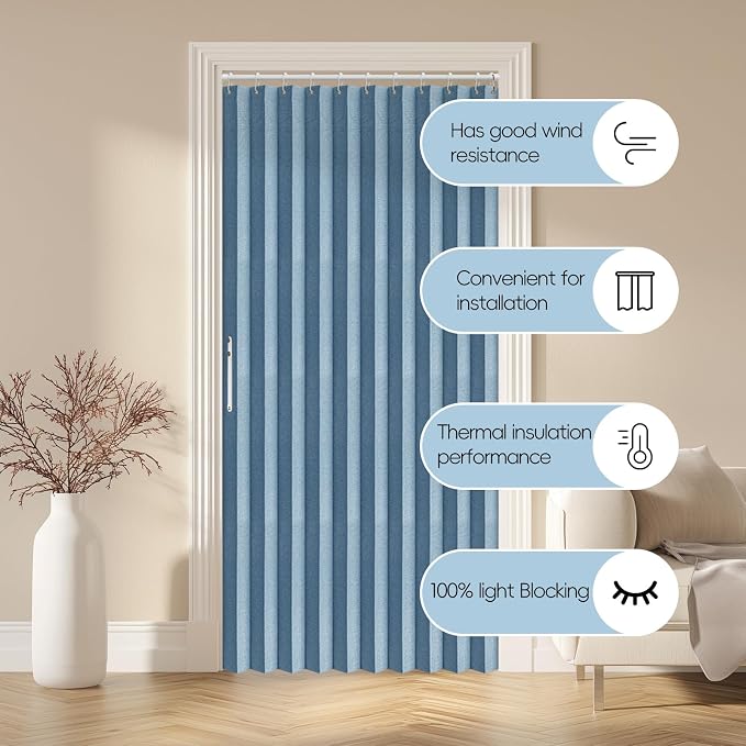 AJAZZ 100% Blackout Accordion Doors Interior Magnetic Door Curtain Closet Door - Image 9