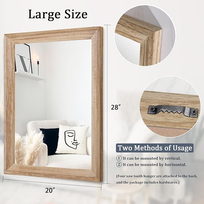 AAZZKANG Rustic Mirrors for Wall Rectangle Wooden Frame Hanging Mirror for - Image 2