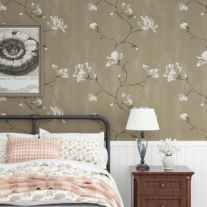 Laatse Floral Wallpaper Peel and Stick 17.5" x 118" Khaki Floral Contact Paper - Image 4