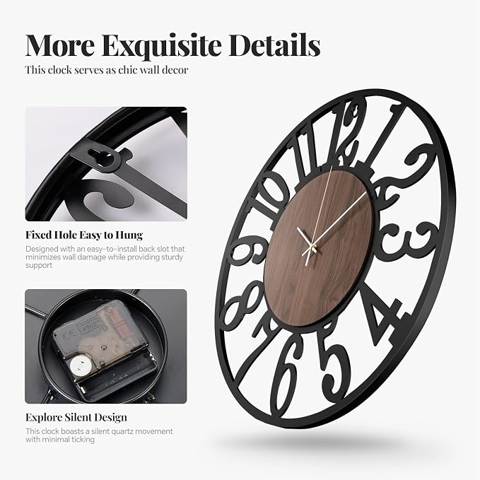 Cuspin 30 Inch Large Wall Clock, Silent Non Ticking Battery Operated Arabic - Image 5