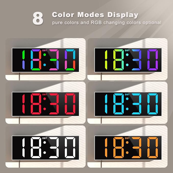 JALL 12'' Large Digital Wall Clock, Big LED Number Dispaly, RGB Colors - Image 3