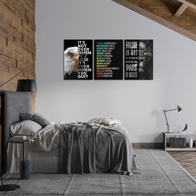 KAWAHONE Motivational Wall Art -Bald Eagle and Lion Inspirational Picture - Image 5