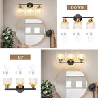 TALOYA Bathroom Vanity Light Fixtures, 3-Light Modern Black and Gold Wall - Image 4
