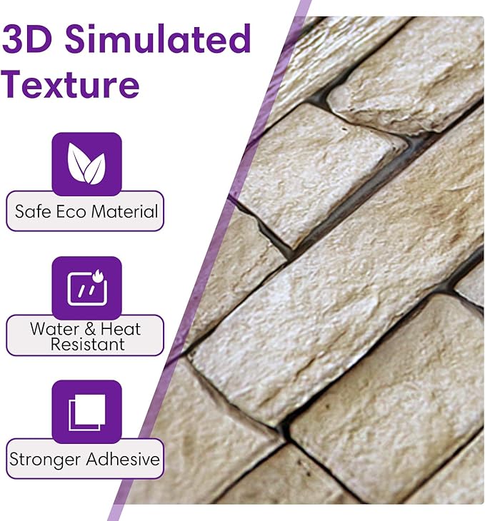 3D Peel and Stick Faux Stone Wall Panels 11.8" x 11.8" 10-Pack, Stone-Look Wall - Image 3