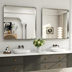 LOAAO 30X30 Inch Brushed Nickel Bathroom Mirror, Rounded Rectangle Silver Metal - Image 4