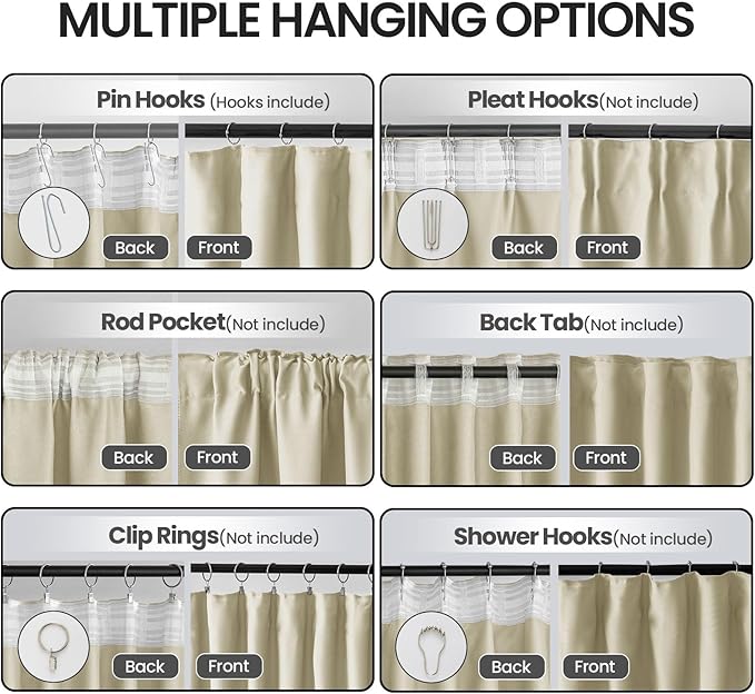 Beige Room Darkening Curtains 96 Inches Long - Image 2