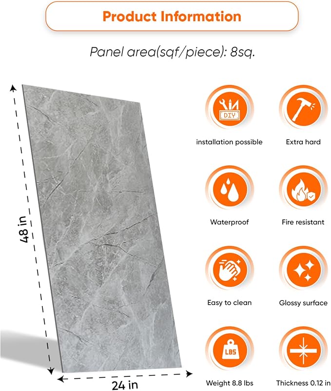 IZODEKOR 4 Pcs 24"x48" PVC Marble Wall Panels - Image 2