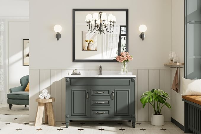 Briivue 40x38 Inch Black Bathroom Mirror - Image 9
