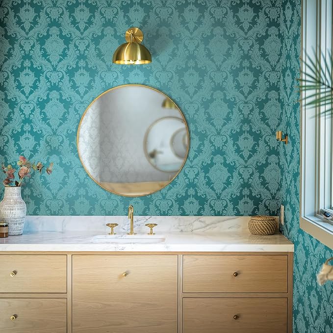 Tempaper Textured Metallic Teal Green Damsel Removable Peel and Stick Damask - Image 2