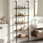 aboxoo Ladder Shelf Open Bookshelf 5-tier Wood Wall-mounted Bookcase Storage - Image 2