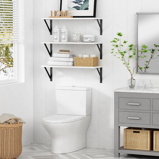 White Floating Shelves 24 inches Long Set of 3, 24 x 8 Inch Bathroom Wall - Image 5