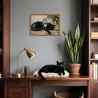 Framed Black Cat Canvas Wall Art, Vintage Sleeping Cat - Image 8