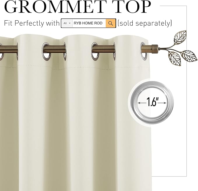 RYB HOME Blackout Curtains Soundproof Energy Saving Insulating Privacy Room - Image 2