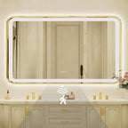 32x55 Inch Gold Framed LED Bathroom Mirror by Unknown