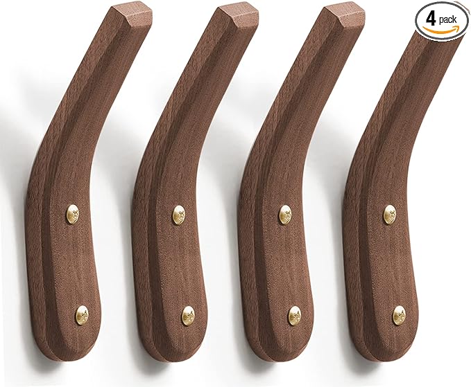 COCOYA 4Pack Wood Hooks Wall Mounted, Minimalist Easy Install Natural Real by COCOYA
