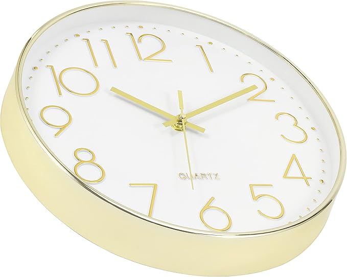 Foxtop Gold Wall Clock 12 Inch Silent Non-Ticking Battery Operated Round Modern - Image 5