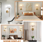 Gold Wireless Wall Sconce Sets of 2, Pleated Shades Rechargeable Battery - Image 7