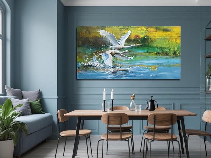 Anolyfi Swan Wall Art for Living Room, Goose Painting Large Animals Artwork - Image 3