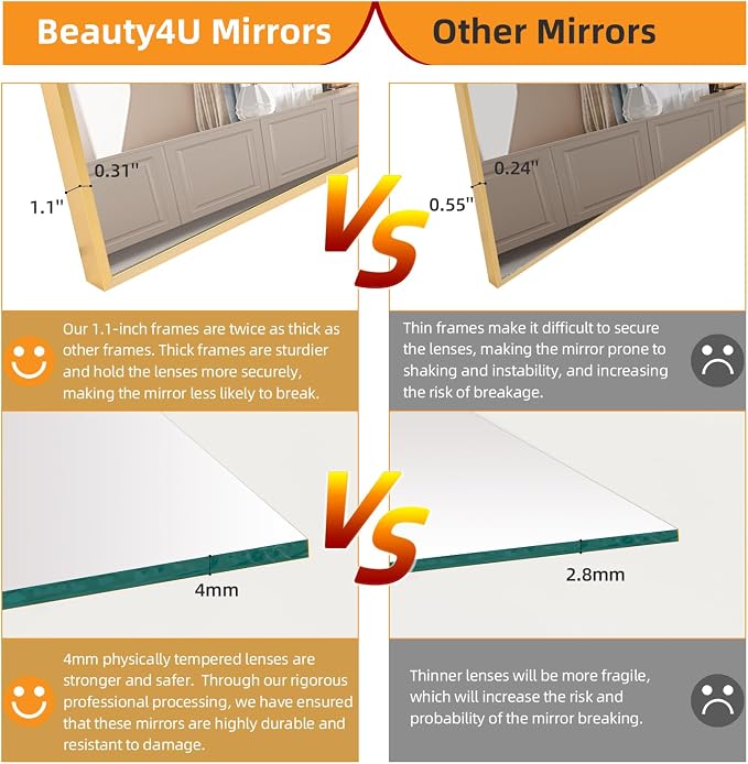 Beauty4U 59" x 16" Tall Full Length Mirror - Image 5